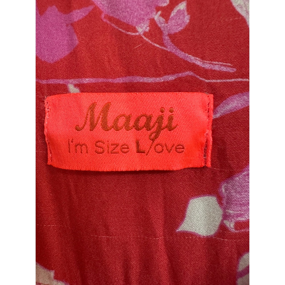 Maaji Floral Button Up Mini Dress Red Pink Size L Cover Up Resort Beach - Picture 2 of 6